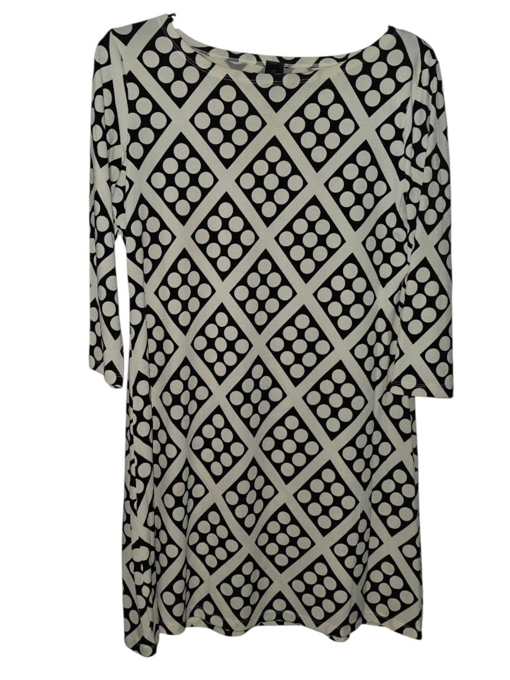MT Collection Dress Black Off White Polka Dot Geometric 3/4 Sleeve XL